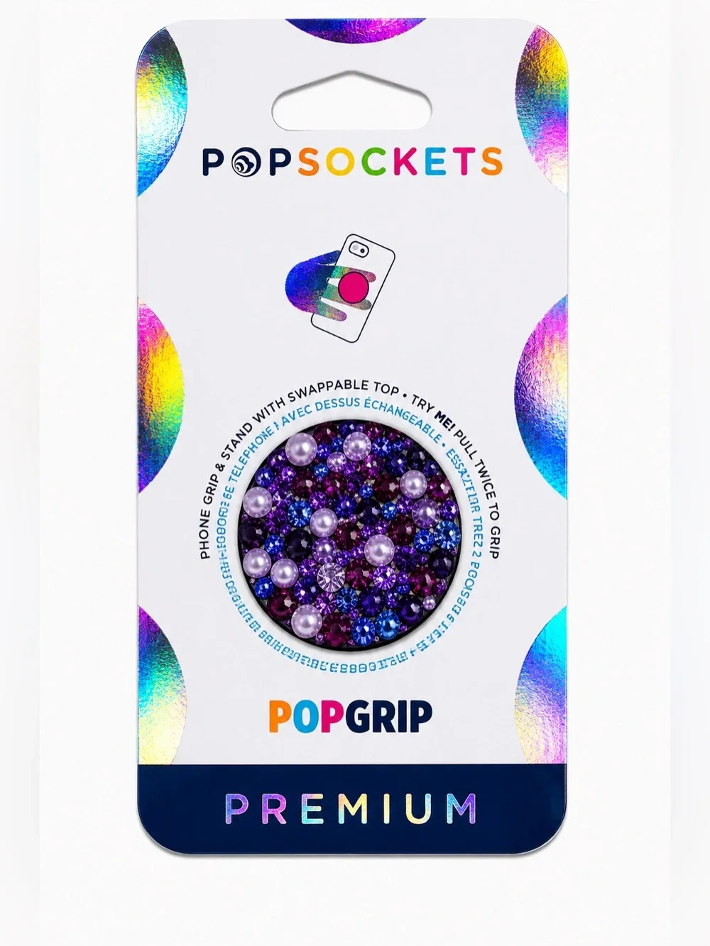 Luxe Crystal & Pearls Purple Diamond PopSocket Phone Holder Grip New